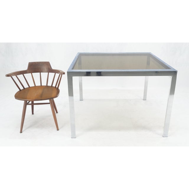 Milo Baughman Flip Top 40" Square Crome Base Smoked Glass Top Dining Table 84" Extended Clean! For Sale - Image 4 of 18