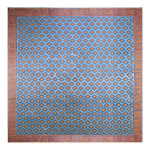 Astonishing Wave Fret Border With Red Diamond Design Square Indian Cotton Dhurrie Rug