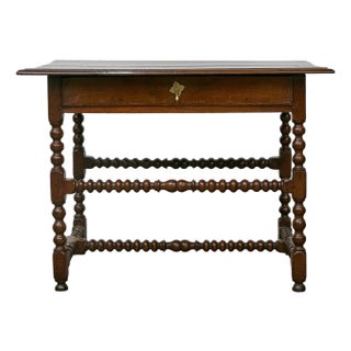 19th Century English Bobbin Leg Oak Side Table with Drawer and H Form Stretcher For Sale