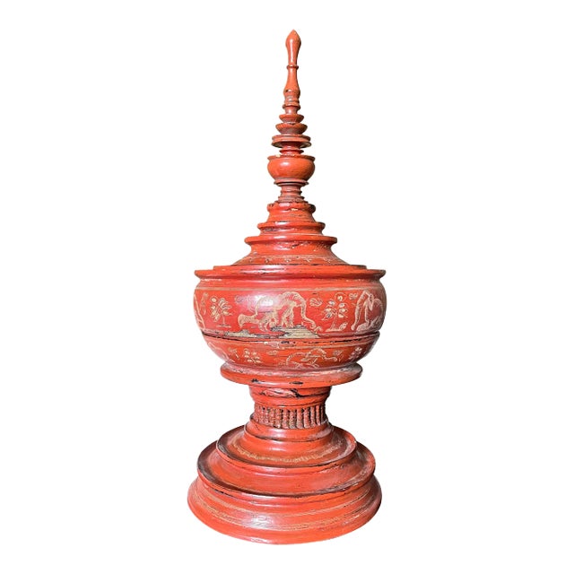 Antique Burmese Lacquered Offering Vessel Hsun Ok For Sale