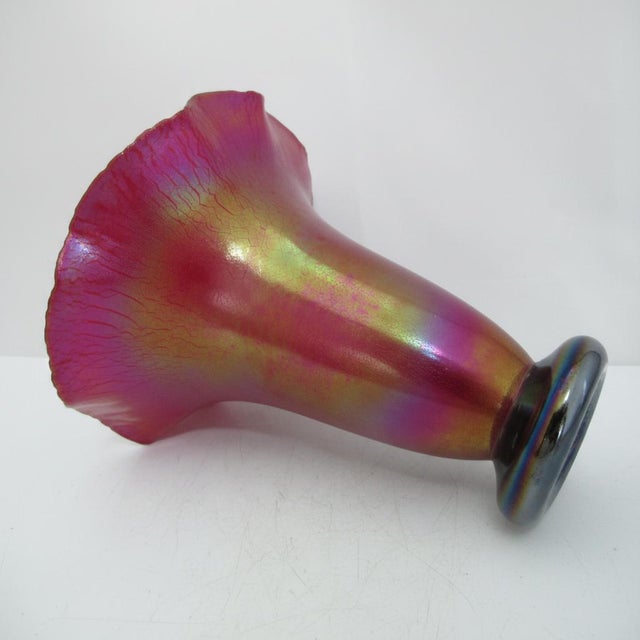 Donald Carlson Iridescent Art Glass Ruffled Trumpet Vase For Sale In Portland, OR - Image 6 of 13