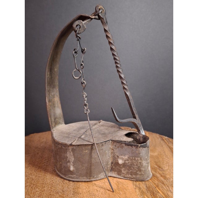Large Antique Colonial Tin Betty Lamp Wrought Iron Twist Hook Wick Pick C 1820 For Sale - Image 4 of 18
