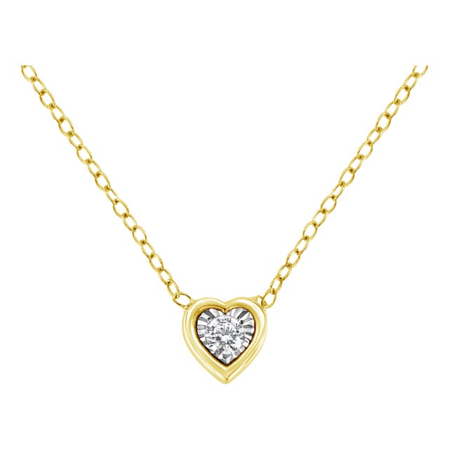 10K Yellow Gold Plated .925 Sterling Silver 1/10 Cttw Miracle Set Round Diamond Heart Shape 18" Pendant Necklace (K-L Color, I2-I3 Clarity) For Sale