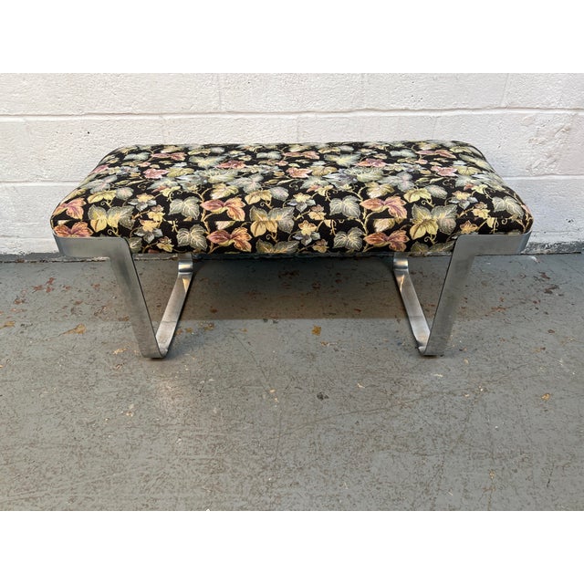 Mid 20th Century Milo Baughman Style Floral Upholstered Chrome Bench For Sale - Image 9 of 9