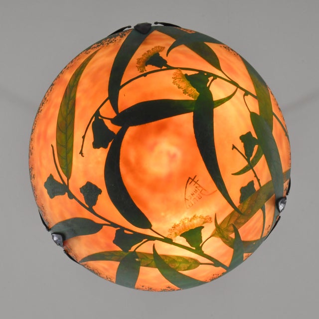 Metal French Art Deco Pendant Light by Daum & Majorelle - 1925 Cameo Chandelier France For Sale - Image 7 of 15