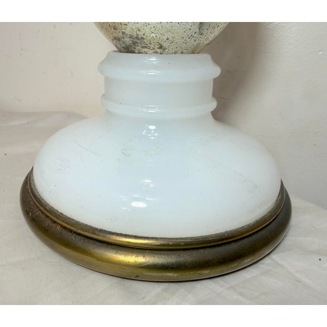 Metal Large Antique Mercury Glass Brass Seltzer Siphon Bulbous Round Bottle Table Lamp For Sale - Image 7 of 11