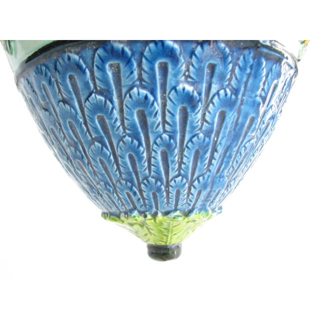 Blue Vintage Mid 20th Century Hanging Majolica Pottery Planter For Sale - Image 8 of 12