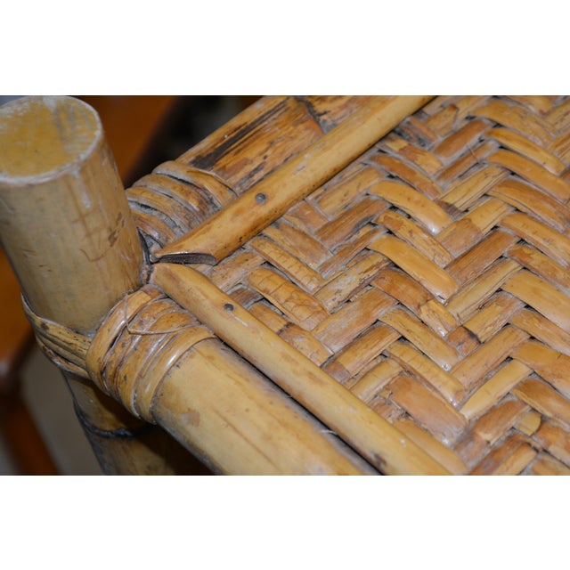 Vintage Bamboo & Woven Rattan 2 & 3 Tiered Decorative Long Shelving Shelf Unit For Sale - Image 15 of 18