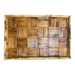 Tortoise Bamboo and Rattan Serving Tray or Bar Tray - 1970s For Sale