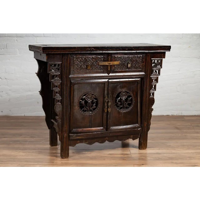 19th Century Chinese Ming Dynasty Style Butterfly Cabinet with Carved Spandrels and Doors For Sale - Image 5 of 13