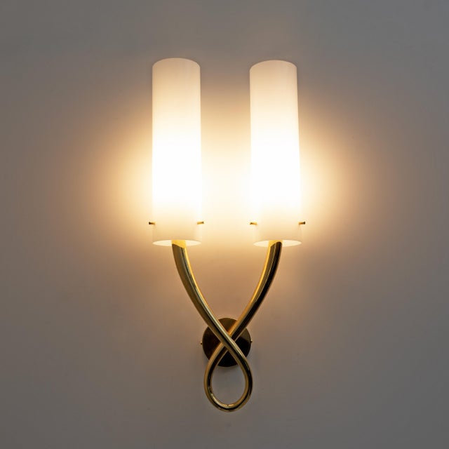 Mid-Century Modern Large Brass and Murano Glass Sconces, 1990, Set of 2 For Sale - Image 3 of 9