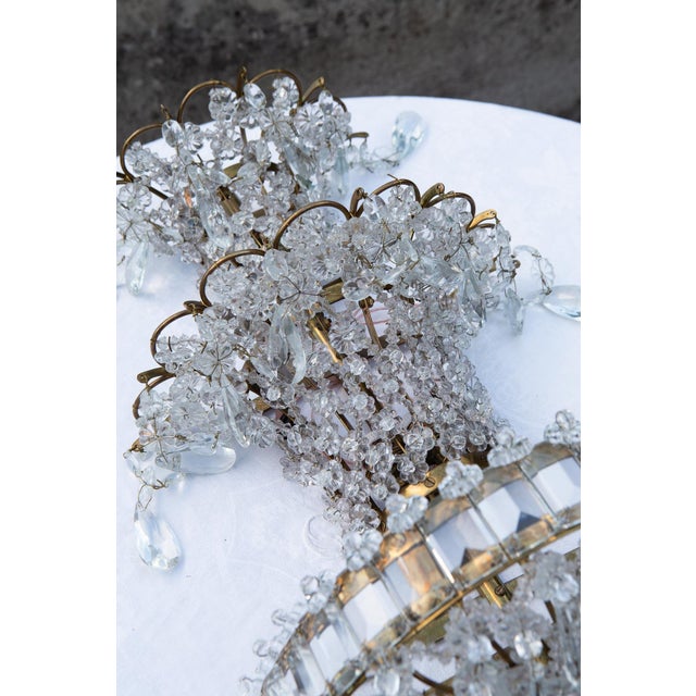 Large French Wall Sconces in Brass and Crystal, 1940s, Set of 2 For Sale - Image 6 of 14