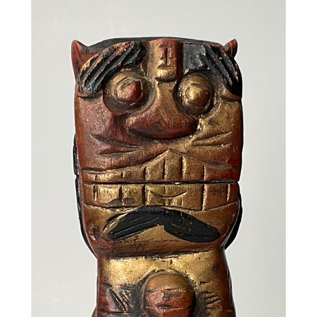 Brick Red Mid 20th Century Primitive Carved Wood Foo Dogs - A Pair For Sale - Image 8 of 12