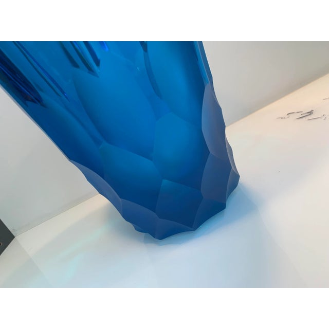Glass 2020s Italian Blue Crystal Handmade Cut Vase For Sale - Image 7 of 12