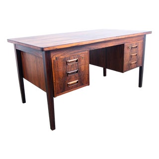 1960s Mid Century Danish Modern Desk Brazilian Rosewood Office Wood 6 Drawer Bookshelf For Sale