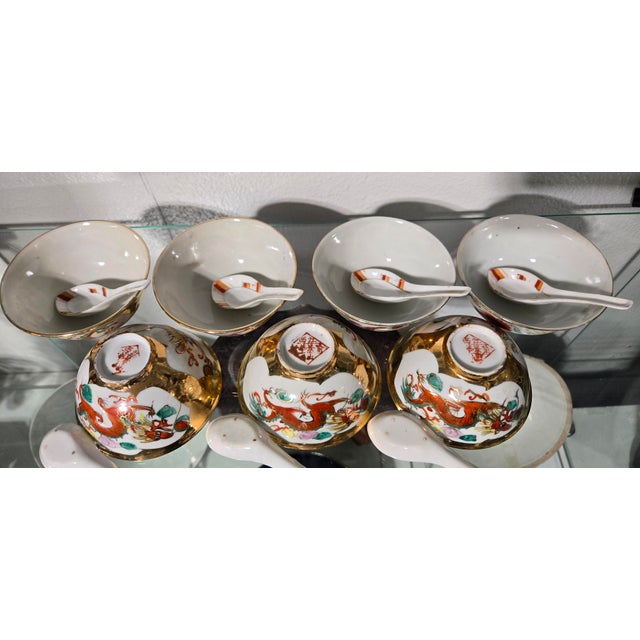 Jingdezhen Gold Gilt Dragon Phoenix Porcelain Set (14-Piece) – Mid-20th Century China For Sale - Image 9 of 13