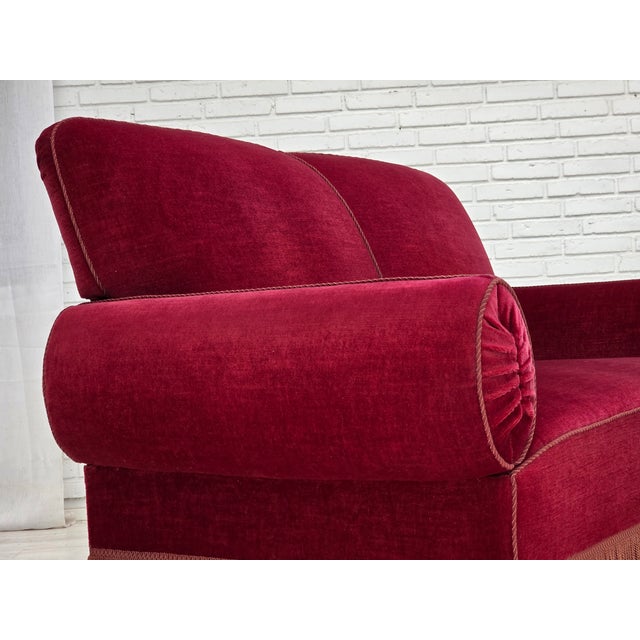 Danish 2-Seater Drop Arm and Back Sofa in Cherry-Red Velour, 1950s For Sale - Image 16 of 18
