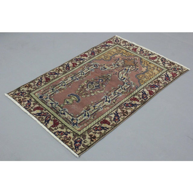 1970s Turkish Vintage Handmade Traditional Floral Design Hand Knotted Small Rug For Sale - Image 4 of 8