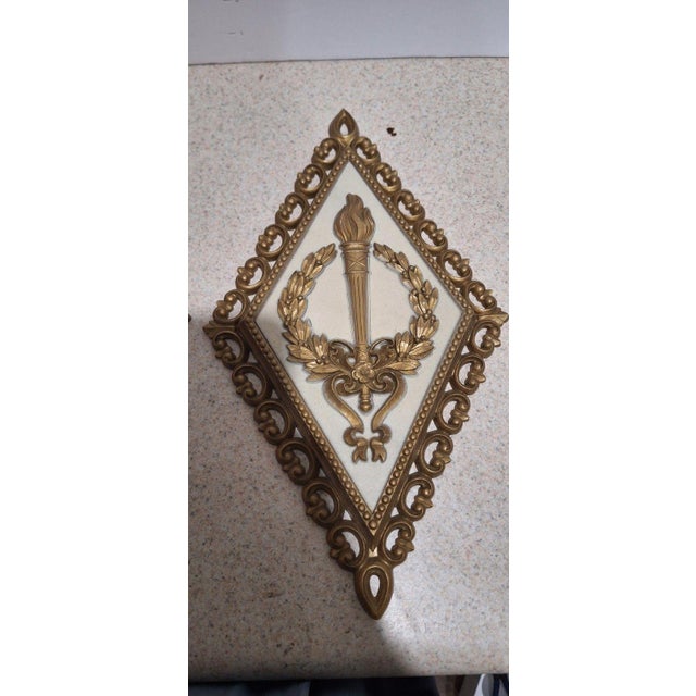 1970s Homco 1971 Hollywood Regency Diamond Wall Plaques, Gold, Set of 4 For Sale - Image 5 of 6