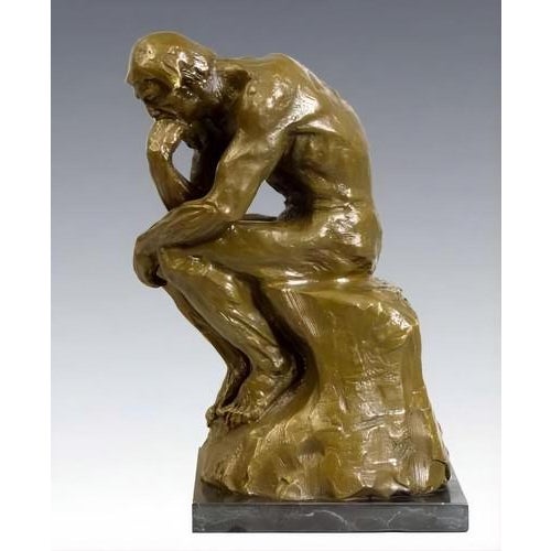 Modern brown patinated bronze sculpture of The Thinker, 20th century, after Auguste Rodin. This bronze sculpture...