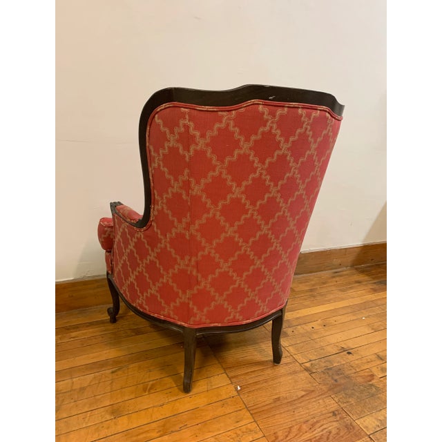 Late 20th Century Louis XV Style Red and Gold Upholstered Winged Armchair For Sale In Chicago - Image 6 of 7