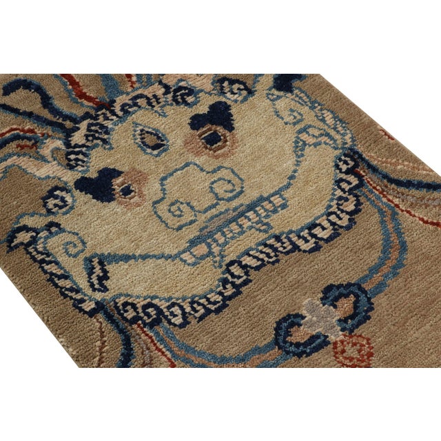 Rug & Kilim’s Classic Tiger Pictorial Rug in Beige and Blue Tones For Sale In New York - Image 6 of 7