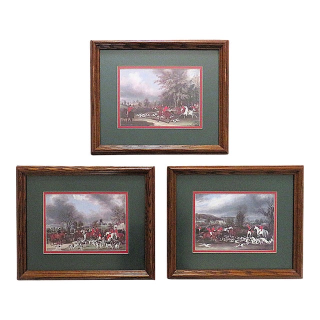 Set of 3 English Fox Hunting Scenes Framed Prints For Sale