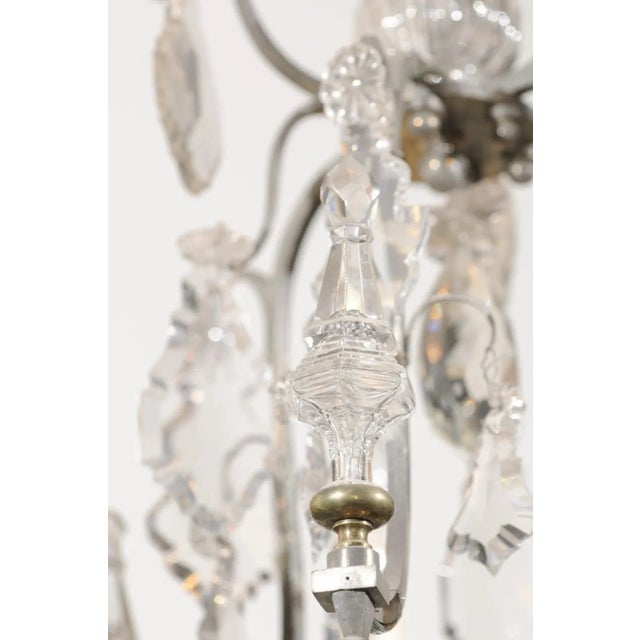 19th Century French Six-Light Crystal Chandelier with Silvered Iron Armature For Sale - Image 9 of 12