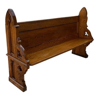 Antique Oak Italian Gothic Church Pew For Sale