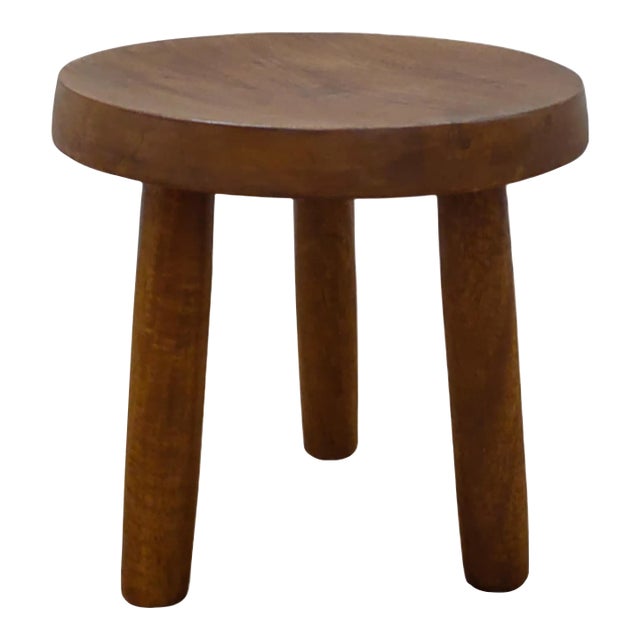 Wooden Handcrafted Mid Century Small Solid Wood Brown Milking Stool For Sale