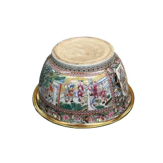 Vintage Chinese Famille Rose People House Graphic Large Porcelain Bowl Pot For Sale In San Francisco - Image 6 of 12