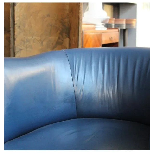 1960s Blue Leather Armchair, 1960s For Sale - Image 5 of 8