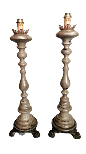 Italian Wooden Church Candlesticks, 1830, Set of 2