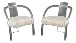 Charles Hollis Jones Style Lucite Armchairs, Pair