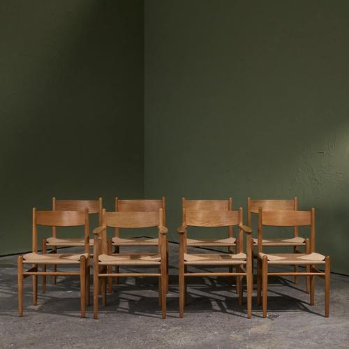1960s Model CH36 and CH37 Dining Chairs in Oak and Papercord by Hans J. Wegner for Carl Hansen, Denmark, 1960s, Set of 8 For Sale - Image 5 of 16