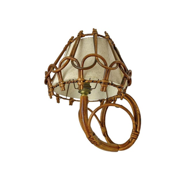 Brown Bamboo and Rattan Wall Lights by Louis Sognot, 1960s, Set of 2 For Sale - Image 8 of 14
