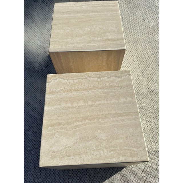 Stone Travertine Polished Cube Coffee Table or Side Tables Italian - Pair For Sale - Image 7 of 9