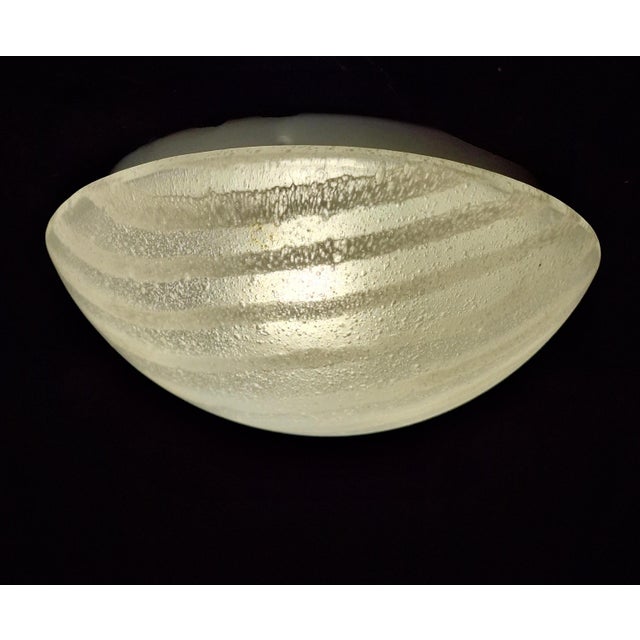 2000 - 2009 Vintage German Flat Ceiling Lamp with White Striped Frosted Glass Shade from Peill & Putzler, 2000s For Sale - Image 5 of 8