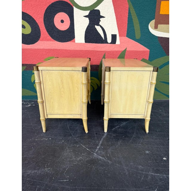 Hollywood Regency Stanley Faux Bamboo Night Pair For Sale - Image 10 of 10