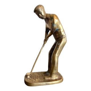 Vintage Brass Golfer Sculpture For Sale
