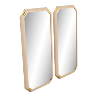 Romweber Hollywood Regency Chinoiserie Lacquered Grasscloth and Brass Wall Mirrors, Pair For Sale