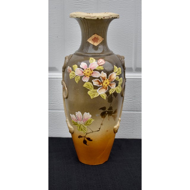 Japanese Antique Japanese Satsuma Style Moriage Porcelain Vase Hand Painted Blossoms For Sale - Image 3 of 14