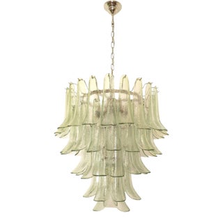 Mid Century Green Petals Murano Chandelier For Sale