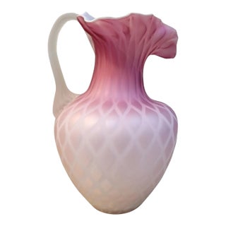 Antique Pink Diamond Quilted Cased Glass Pitcher For Sale