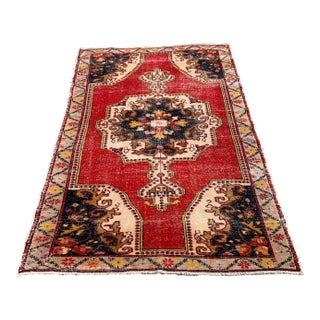 1980s Turkish Red Medallion Hand Knotted Rug For Sale