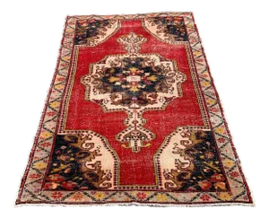 1980s Turkish Red Medallion Hand Knotted Rug