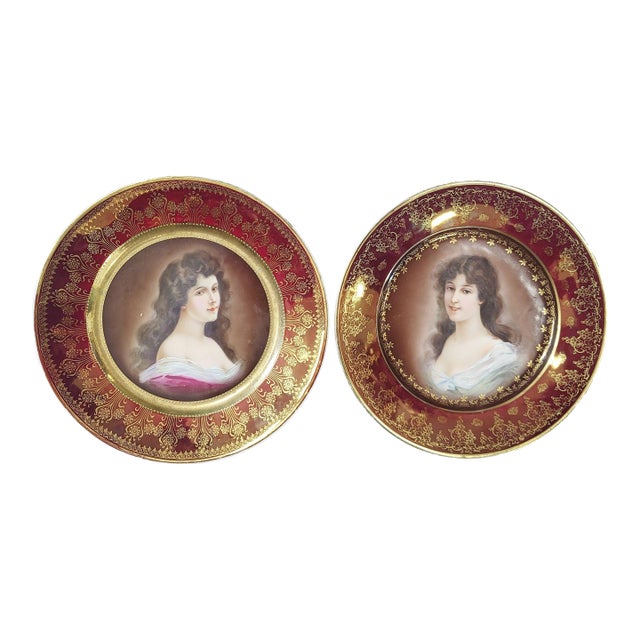 Pair Antique Austrian Royal Vienna Porcelain Portrait Plates For Sale