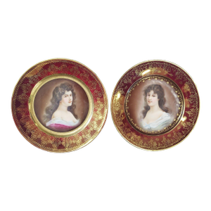 Pair Antique Austrian Royal Vienna Porcelain Portrait Plates