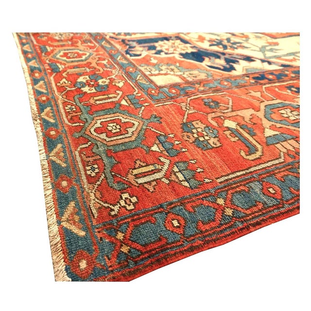 Antique Persian Serapi 10x15 Rust & Navy Handmade Area Rug #1140796 For Sale - Image 11 of 14
