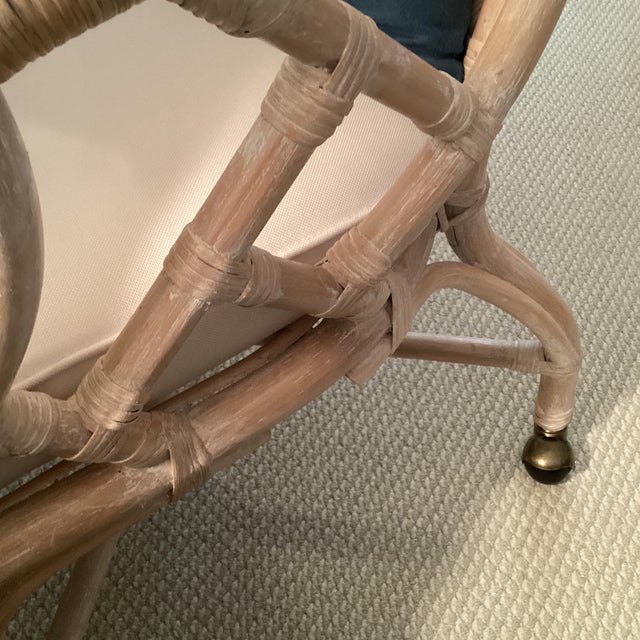 Henry Link Dining Set. Fully Refurbished, New Upholstered Seats. Chippendale, White Washed Chairs and Table With Glass. Classic Coastal Design For Sale In West Palm - Image 6 of 12